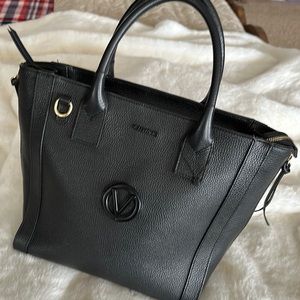 Valentino, black leather tote with expandable sides